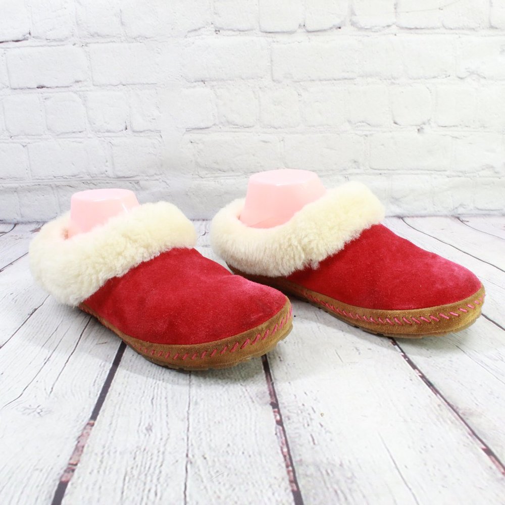 LL BEAN Women’s Squam Lake Red Suede Shearling Wicked Good Slippers Size 9 M - Picture 3 of 9